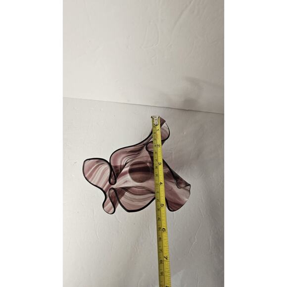 Purple Ribbon Art Glass Handkerchief Bowl Handkerchief Swirl Glass Bowl Purple - Picture 8 of 13